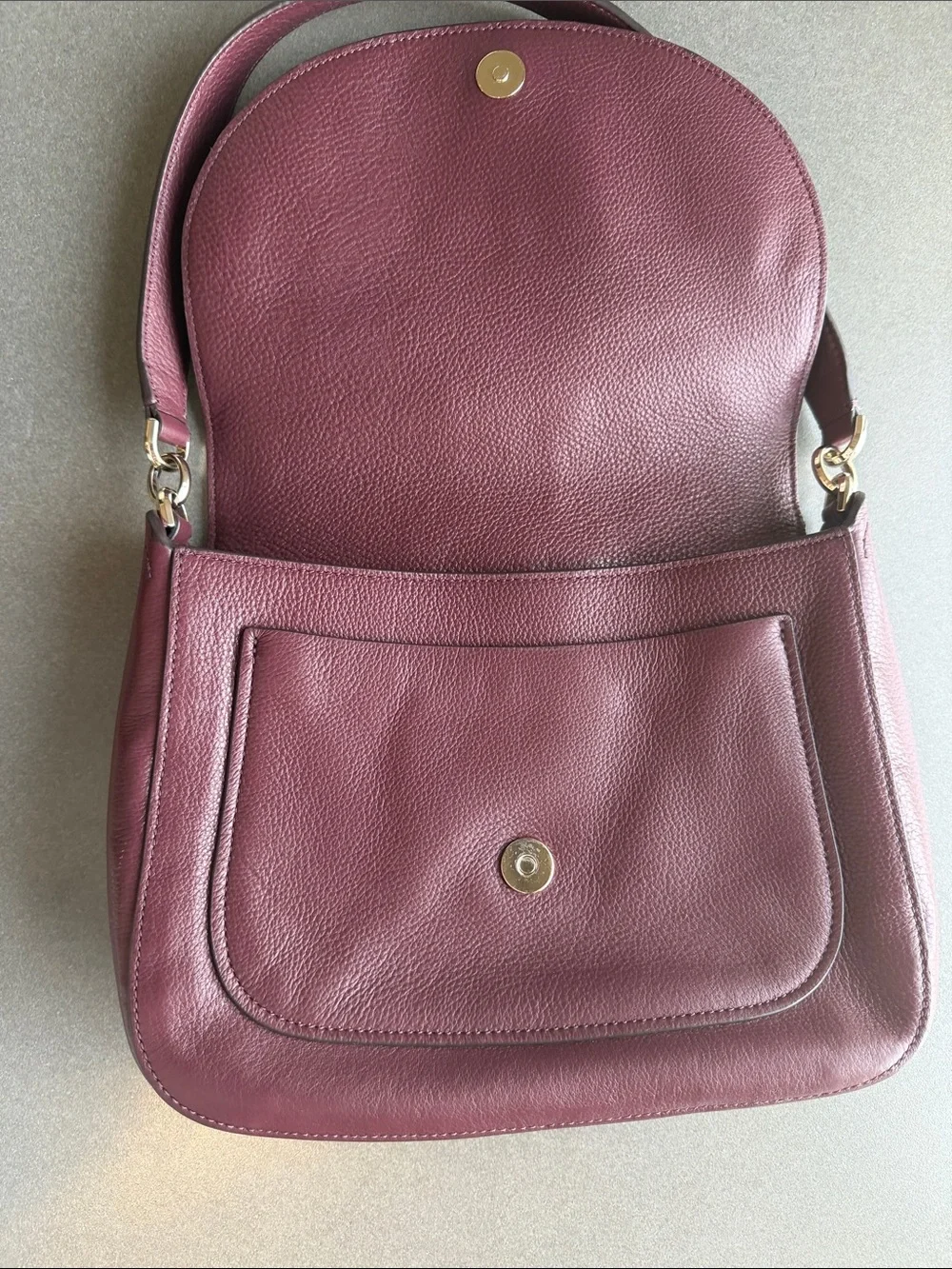 Kate Spade New York Burgundy Pebbled Leather Flap Shoulder Bag